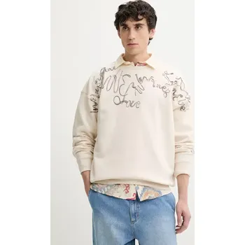 Pánská mikina Bavlněná mikina Desigual SEAN pánská, béžová barva, s aplikací, 25SMSK15 01X, vel. M