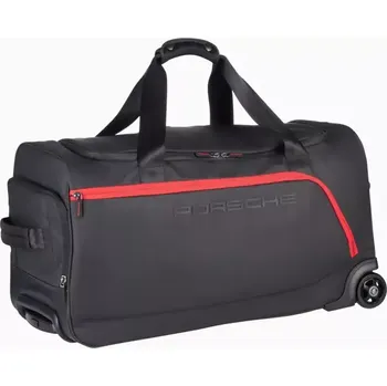 Cestovní taška PORSCHE Urban Travel Duffle Bag on Wheels Taška na cestování velká na kolečkách černá (Prostorná cestovní taška s kolečky s tichým chodem a výsuvnou rukojetí, inspirovaná ikonickými závodními modely 911 GT.)