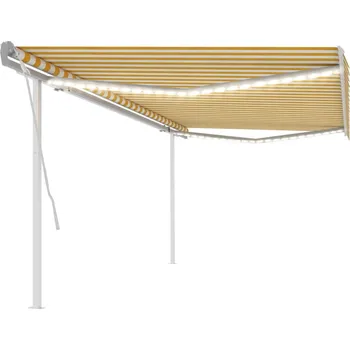 Markýza vidaXL Ručně zatahovací markýza s LED světlem 5 x 3 m žlutobílá