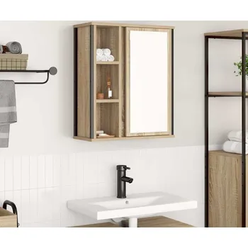 Koupelnový nábytek vidaXL Koupelnová nástěnná skříňka se zrcadlem Dub sonoma 60x21x60 cm [861903]