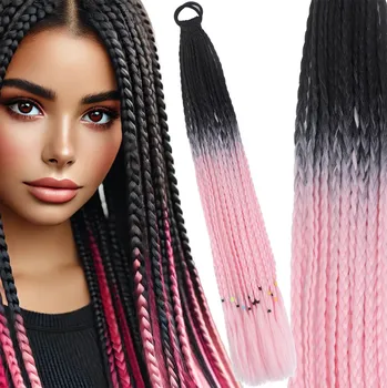 Příčesek SYNTETICKÉ VLASY Barevné copánky na gumičce Dredy Ombre Připínací Silné