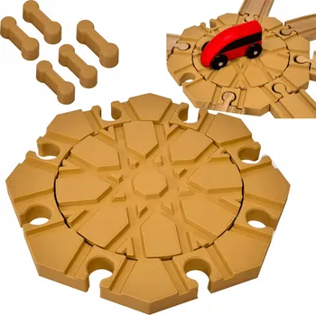 Vláček a vláčkodráha OTOČNÁ VÝHYBKA PRO DŘEVĚNÉ VLÁČKODRÁHY + 5 SPOJEK