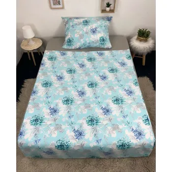 Povlečení Bavlněné povlečení, jednolůžko - Chryzantémy v modrém-Sale