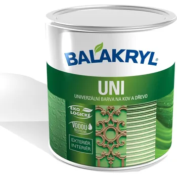 univerzální barva BALAKRYL UNI SATIN vodou ředitelná rychleschnoucí univerzální barva na kov a dřevo 0.7 kg RAL 1023 žlutá dopravní