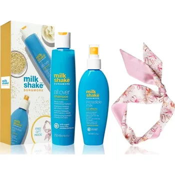milk_shake® Sun & More milk_shake® Sun & More Incredible Milk mléko pro vlasy namáhané sluncem 140 ml + milk_shake® Sun & More All Over Shampoo hydratační šampon na vlasy a tělo 250 ml + gumička do vlasů 1 ks