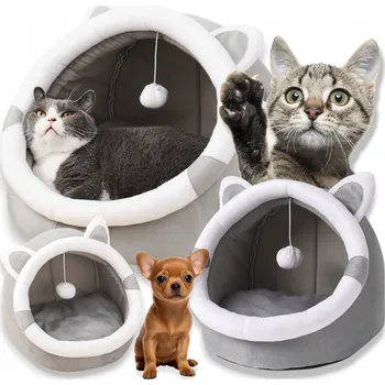 Pelíšek pro psa DOMEČEK PRO KOČKY PLYŠOVÝ PELÍŠEK TEPLÉ KOTEC HRAČKA MÍČEK + POLŠTÁŘ