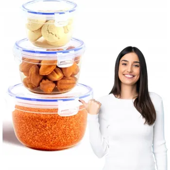 Dóza na potraviny Katex dózy na potraviny 3 ks kulatých obědových boxů 625, 1200, 2100 ml