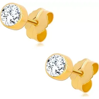 Náušnice Náušnice ze žlutého zlata 585 - čirý kulatý zirkon v objímce, 4 mm