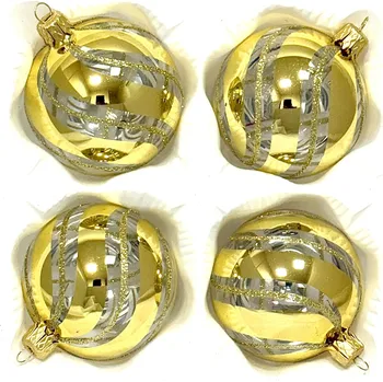 Vánoční ozdoba Irisa Skleněné vánoční ozdoby „Křišťálové zlaté spirály“, 7 cm, čiré se zlatým zdobením - sada 4 ks Velikost: 7 cm, Balení: 4ks, Barva: zlatá