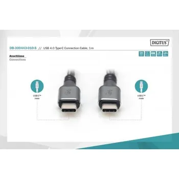 Datový kabel DIGITUS Připojovací kabel USB 4, TypC na TypeC, PP opletení AL-Housing 8K@60Hz, PD3.0, 40Gbits/s, 1m, bl. DB-300443-010-S
