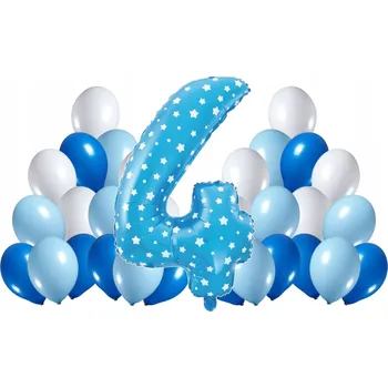 Balónek Sada balónků MODRÉ hvězdičky 4. NAROZENINY 100 cm