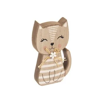 Kočka dřevo pruhy hnědá/bílá 15 cm