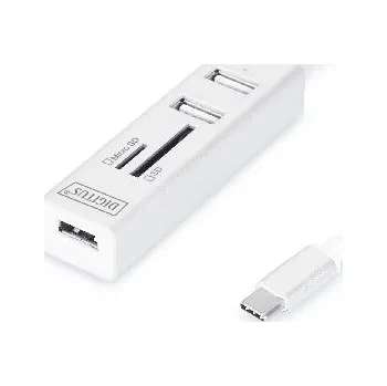 Čtečka paměťových karet DIGITUS USB 2.0 Type-C s ctečka karet 3x USB 2.0. 1x SD, 1x MicroSD Port, Hliník DA-70243
