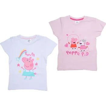 Dívčí tričko Textilomanie Dětské tričko s krátkým rukávem Prasátko Peppa 2 ks světle růžové/bílé