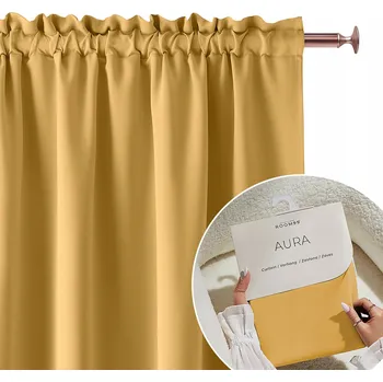 Obraz Hotový závěs do obývacího pokoje 140x260 cm Aura na pásce žabky, tunel hořčicový