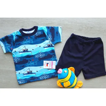 Kojenecká souprava AMÁLKA Letní bavlněný krátký komplet, moře, lodičky Velikost: 104