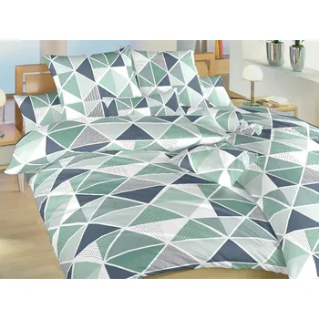 Povlečení Bavlněné povlečení KOMFORT Pyramidy mentol 2x 70x90, 240x200