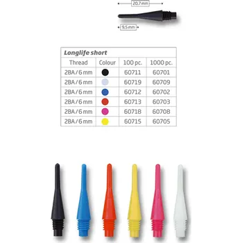 Příslušenství pro šipky Hroty Bull's Longlife short závit 6 mm 2BA - 1000 ks