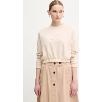 Dámská mikina Bavlněná mikina Calvin Klein Jeans dámská, béžová barva, s aplikací, J20J225363 08X, vel. XS