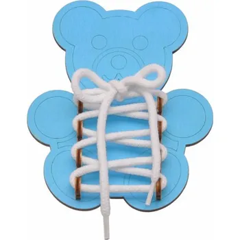 Hračka pro nejmenší MEDVÍDEK MODRÝ K VÝUCE ZAVAZOVÁNÍ TKANIČEK, MEDVÍDEK K ZAVAZOVÁNÍ S BÍLOU TKANIČKOU