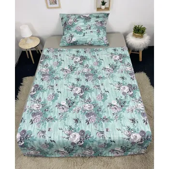 Povlečení Bavlněné povlečení, jednolůžko - Šedé růže v zeleni