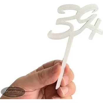 Jedlá dekorace na dort Dortmarket Zápich narozeninový - 39+ - bílý - 3D tisk