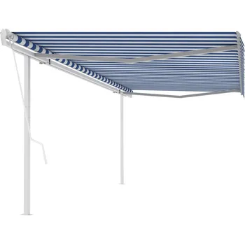 Stínicí technika vidaXL Automatická zatahovací markýza se sloupky 5 x 3 m modrobílá
