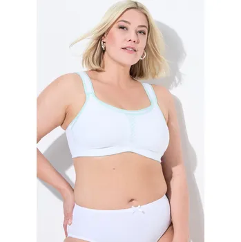 Podprsenka Ulla Popken, Plus size Sportovní podprsenka, bez kostic, mikrovlákno, síťovaná vsadka, košíčky C-D pro plnoštíhlé nadměrná velikost, 811535200-1102, bílý, 95D, Nadměrné velikosti, Plus size oblečení, Oblečení pro boubelky, Oblečení pro baculky, Oblečení p