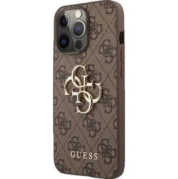 Notebook Guess PU 4G Metal Logo Zadní Kryt pro iPhone 13 Pro Hnědá