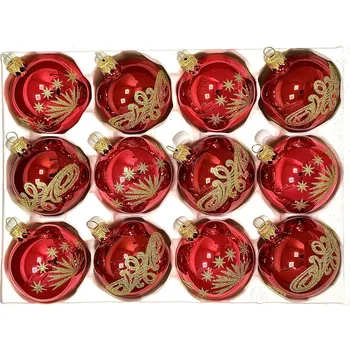 Vánoční ozdoba Irisa Skleněné vánoční ozdoby „Rubínové hvězdné jiskření“, 7 cm, červené se zlatým dekorem – sada 12 ks Velikost: 7 cm, Balení: 12ks, Barva: červená