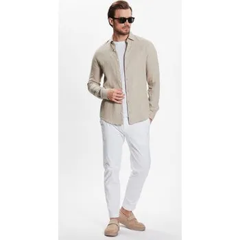 Pánská móda Calvin Klein Košile Linen Solid Slim Shirt K10K109286 Béžová Slim Fit 43