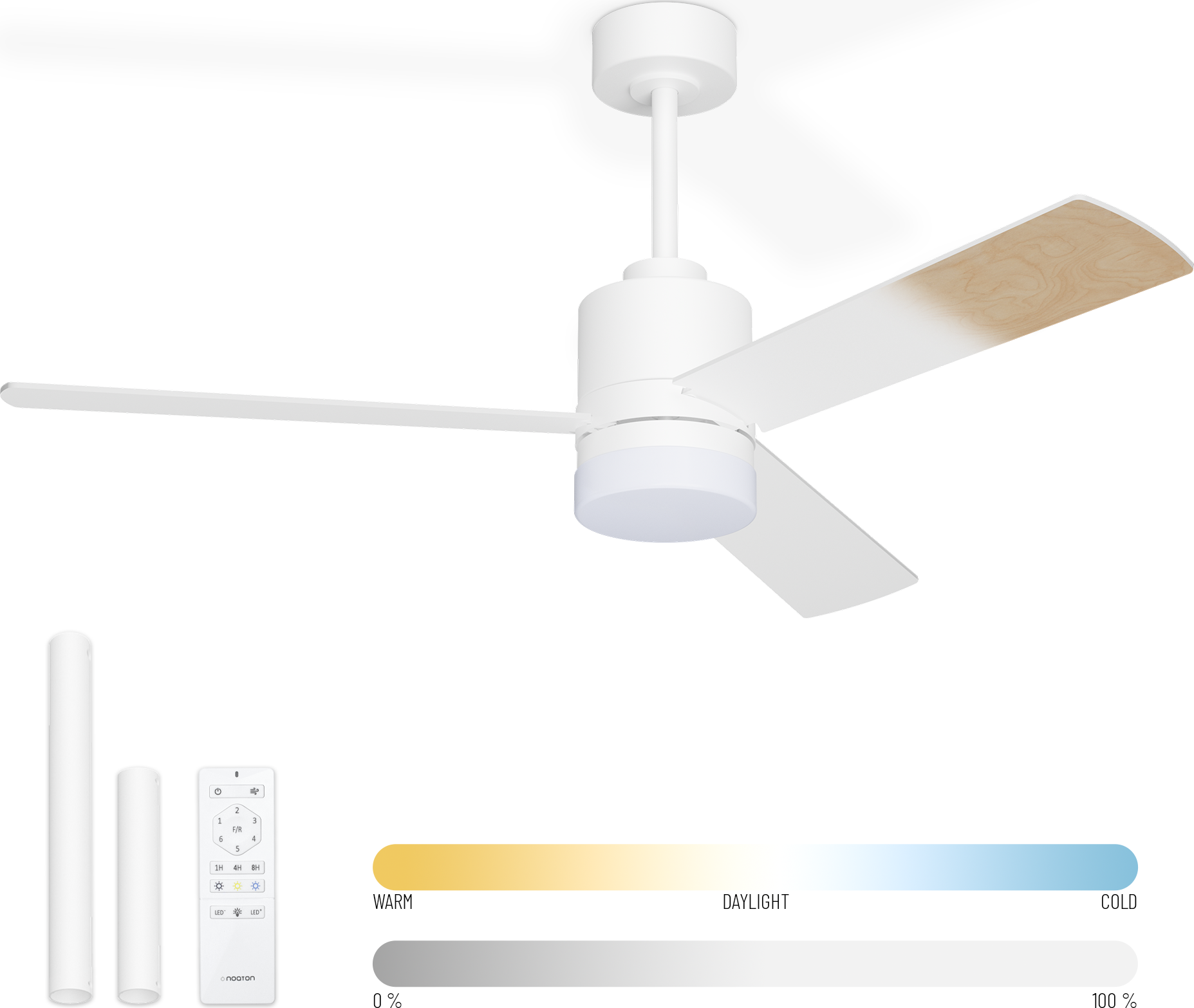 Noaton 14132WWL Canis, bílá a světle hnědá, stropní ventilátor se světlem