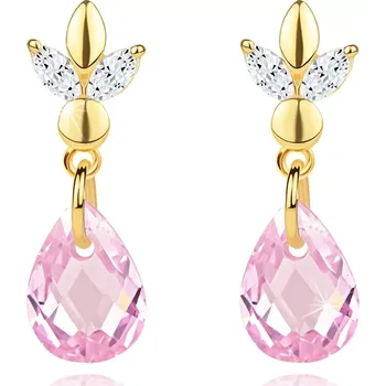 Náušnice Náušnice ze žlutého 14K zlata - květina, růžová zirkonová slza