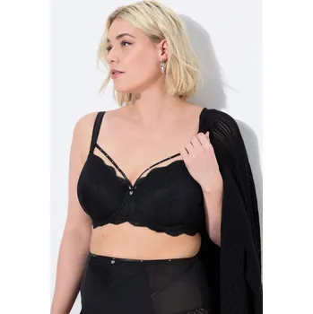 Podprsenka Ulla Popken, Plus size Podprsenka s kosticemi, odepínací ozdobné stuhy, měkké košíčky, B-F pro plnoštíhlé nadměrná velikost, 837936100-1121, černý, 90F, Nadměrné velikosti, Plus size oblečení, Oblečení pro boubelky, Oblečení pro baculky, Oblečení pro plno