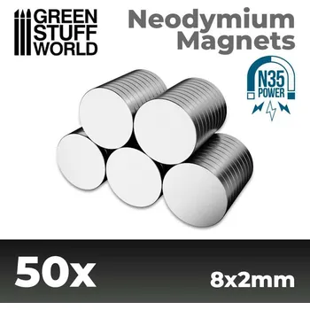 Příslušenství k deskovým hrám Green Stuff World Neodymium Magnets 8x2mm - 50ks (N35) (Green Stuff World)