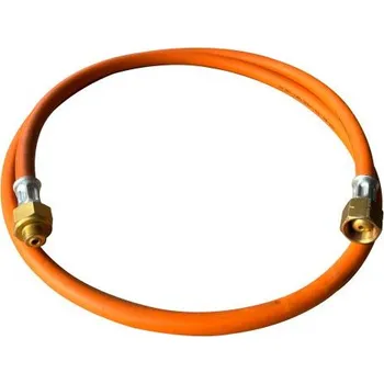 Meva hadice 1,2m 7/16" x G3/8 LH, typ: 4749 pro připojení kartušových vařičů, topidel, grilů (Meva U4749 / F1F_4749_0001 set komponent pro připojení spotřebičů na kartuše 7/16" k plynovým láhvím 5 a 10 Kg (PB), nutno použít regulátor 1,5-2 bar)