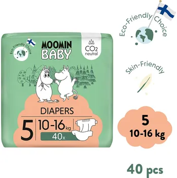 jednorázová plena Moomin Baby 5 Maxi 10–16 kg (40 ks), eko pleny