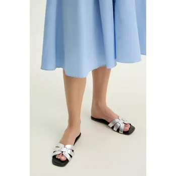 Dámské pantofle Kožené pantofle Answear.LAB dámské, stříbrná barva 2023.1090 SLV, EUR 39