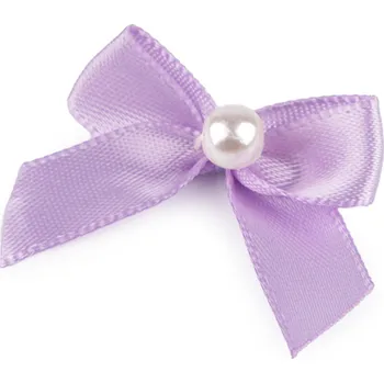 Saténová mašlička s perlou 30x35 mm, barva 9 fialová lila