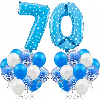 Balónek Sada MODRÁ na 70. NAROZENINY, výročí svatby BALÓNKY modré, bílé, konfety
