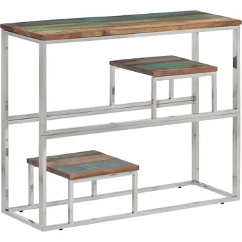 Konzolový stolek vidaXL Konzolový stolek nerezová ocel a masivní dřevo [350014] Barva: stříbrná a hnědá