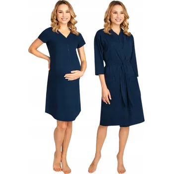 Dámský župan ŽUPAN TĚHOTENSKÝ KOMPLET DO PORODNICE BAVLNĚNÝ, TMAVĚ MODRÝ XL