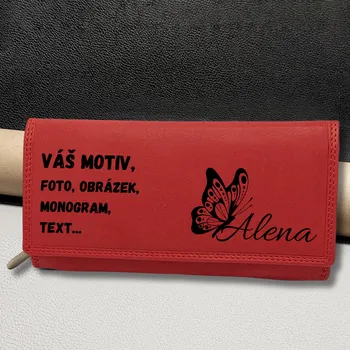 Dámská červená peněženka s vlastním monogramem nebo text | Dárková krabička