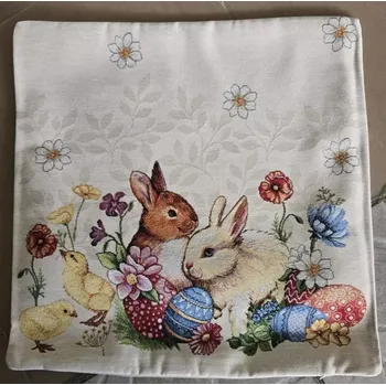 Povlak na dekorativní polštářek GOBELÍNOVÝ POVLAK - velikonoční Zajíčci kuře