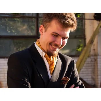 Šátek HEDVA ČESKÝ BROKÁT Šátek ČH 525 70x70 TISK kolečko žlutá