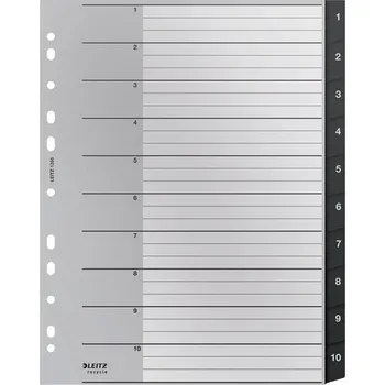 Plastové rozlišovače Leitz RECYCLE-A4, eko., sada 1-10, šedé 546.920