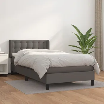 Postel vidaXL Box spring postel s matrací 100x200 cm umělá kůže [3130764] Barva: Šedá