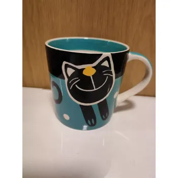 Hrnek s kočičkou modrý 400 ml (Modrý puntíkatý hrnek porcelánový)