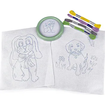 Vyšívací vzor Dětská vyšívací sada s předtištěným motivem 380095/9, psi (rámeček, předtisk a příze)