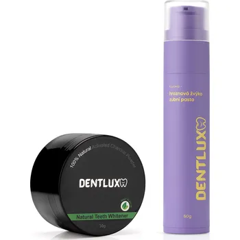 Dentální hygiena Dentlux bělící pudr na zuby + ochucená zubní pasta Máta / Hroznová žvýka